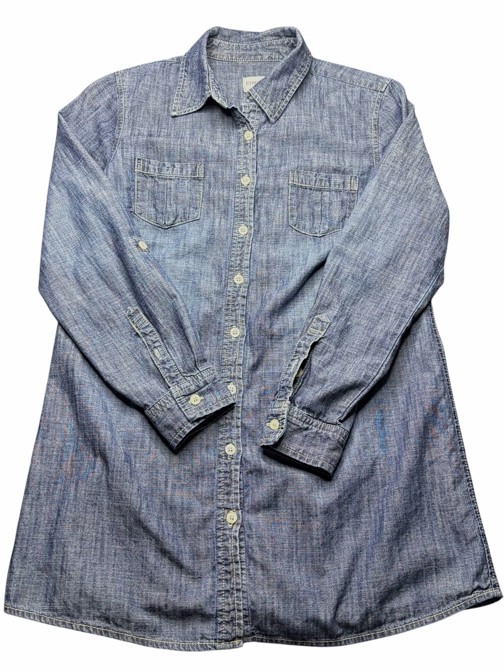 Chicos Chambray Tunic Button Up Top Women’s S (Chicos 0)